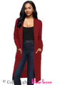 Sexy Burgundy Casual Knit Long Sleeve Open Front Cardigan