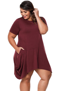 Sexy Burgundy Casual Pocket Style Plus Size Jersey Dress