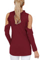 Sexy Burgundy Cold Shoulder Ruffle Top