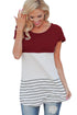 Sexy Burgundy Color Block Striped Long Top