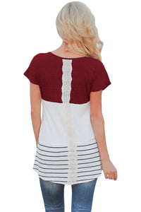 Sexy Burgundy Color Block Striped Long Top