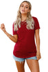 Sexy Burgundy Crisscross Neckline Short Sleeve Tee