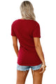 Sexy Burgundy Crisscross Neckline Short Sleeve Tee