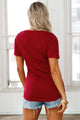 Sexy Burgundy Crisscross Neckline Short Sleeve Tee