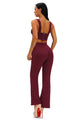 Sexy Burgundy Cross Front Crop Top and Pocket Pant Set