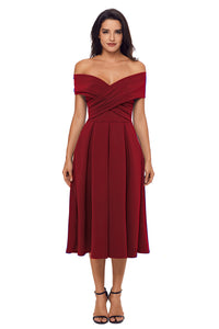 Sexy Burgundy Crossed Off Shoulder Fit-and-flare Prom Dress