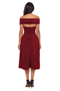 Sexy Burgundy Crossed Off Shoulder Fit-and-flare Prom Dress