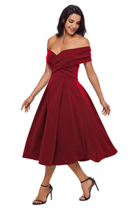 Sexy Burgundy Crossed Off Shoulder Fit-and-flare Prom Dress