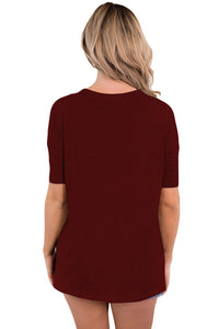 Sexy Burgundy Cutout Choker Detail Short Sleeve T-shirts