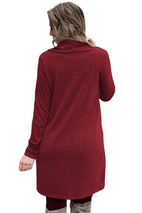 Sexy Burgundy Drawstring Cowl Neck Sweatshirt Dress