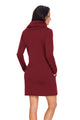 Sexy Burgundy Drawstring Cowl Neck Sweatshirt Dress