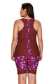 Sexy Burgundy Floral Insert Tankini and Short Sports Suit