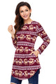 Sexy Burgundy Geometric Snowflake Christmas Reindeer Blouse