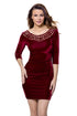 Sexy Burgundy Hollow Out Round Neck Sleeved Velvet Dress