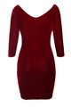 Sexy Burgundy Hollow Out Round Neck Sleeved Velvet Dress