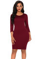 Sexy Burgundy Hollow-out Back Long Sleeve Bodycon Dress