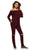 Sexy Burgundy Knee Cutout Long Sleeve Off Shoulder Jumpsuit