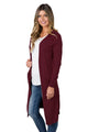 Sexy Burgundy Long Knitted Side Slit Open Cardigan