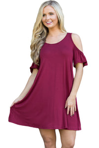 Sexy Burgundy Naughty Cute Cold Shoulder Short Dress