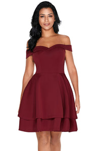 Sexy Burgundy Off Shoulder Layered Short Prom Dress