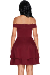 Sexy Burgundy Off Shoulder Layered Short Prom Dress