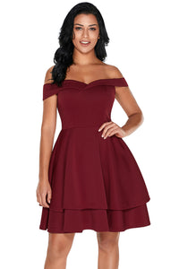 Sexy Burgundy Off Shoulder Layered Short Prom Dress