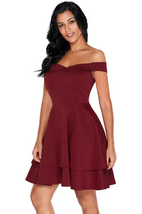 Sexy Burgundy Off Shoulder Layered Short Prom Dress