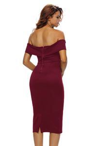 Sexy Burgundy Off-the-shoulder Midi Dress
