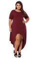 Sexy Burgundy Plus Size Hi-Lo Slit Jersey Knit Maxi Dress