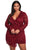 Sexy Burgundy Plus Size Lace Faux Wrap Ruffle Dress
