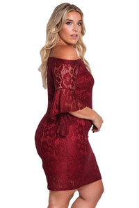 Sexy Burgundy Plus Size Off Shoulder Lace Bodycon Dress