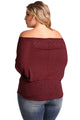 Sexy Burgundy Plus Size Off Shoulder Ribbed Knit Top