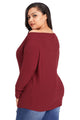 Sexy Burgundy Plus Size Off Shoulder Ribbed Knit Top