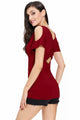 Sexy Burgundy Ruched Cutout Back Cold Shoulder Top