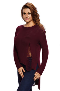 Sexy Burgundy Sheer Knit Tangled Long Tail Sweater