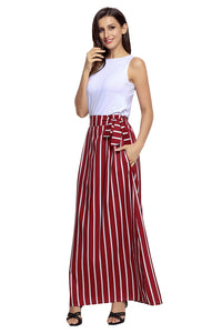 Sexy Burgundy Striped Maxi Skirt