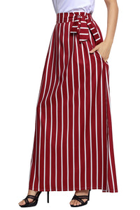 Sexy Burgundy Striped Maxi Skirt