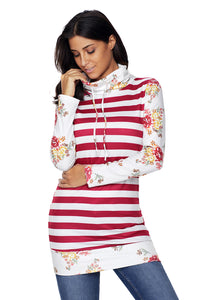 Sexy Burgundy Striped and Floral Sweatshirt