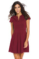 Sexy Burgundy Sweet Scallop Pleated Skater Dress