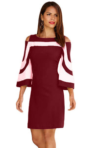 Sexy Burgundy White Colorblock Dress