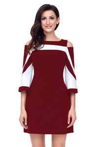 Sexy Burgundy White Colorblock Dress