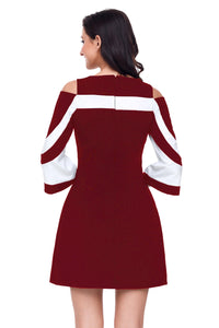 Sexy Burgundy White Colorblock Dress