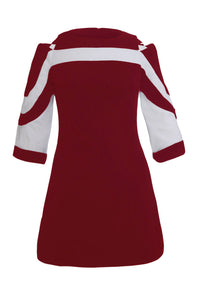Sexy Burgundy White Colorblock Dress