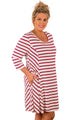 Sexy Burgundy White Stripes Relaxed Curvy Dress