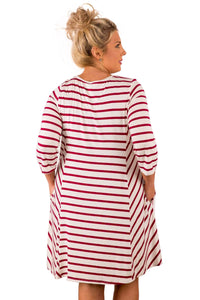 Sexy Burgundy White Stripes Relaxed Curvy Dress