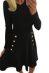 Sexy Button Side Detail Black Military Skater Dress