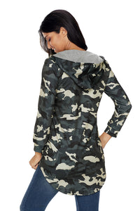 Sexy Camouflage Print Button V Neck Hoodie