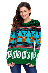 Sexy Cartoon Reindeer HO HO HO Green Christmas Sweater