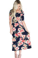 Sexy Casual Pocket Design Navy Floral Dress