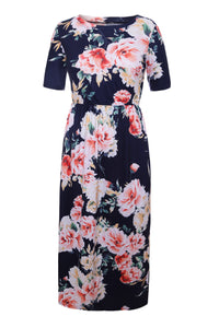 Sexy Casual Pocket Design Navy Floral Dress